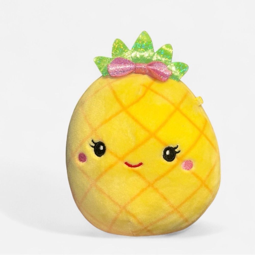 Mini Squishmallows Yellow Pineapple Plush with Pink Bow